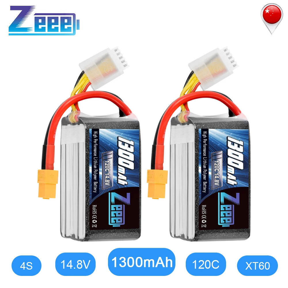 

2Units Zeee Lipo Battery 14.8V 120C 1300mAh 4S Graphene Battery with XT60 Plug for FPV Racing Drone Quadcopter RC Car Airplane