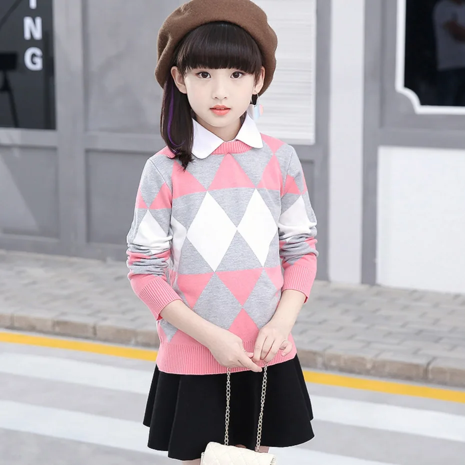 Abesay свитер для девочек, Детский свитер в клетку теплая зимняя одежда для девочек зимняя одежда с длинными рукавами для девочек 6, 8, 10, 12, 14 лет - Цвет: As Picture