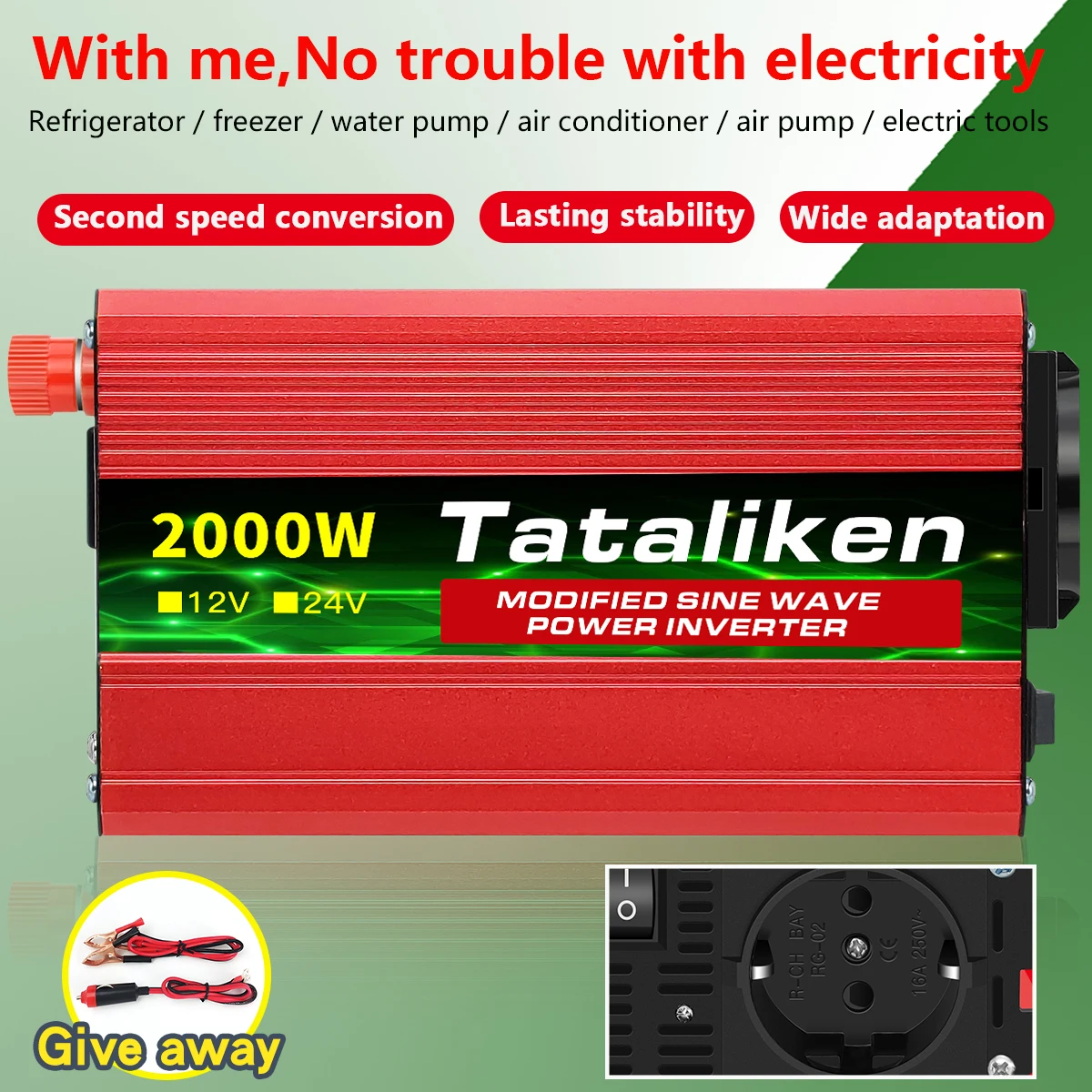 

Automotive inverter, 12V to 220V, 1500w/2000w/3000w/4000w, LED display, camping, emergency inverter conve European standard