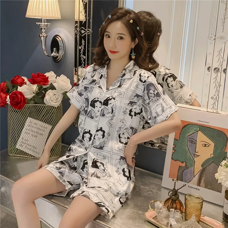 Красная шелковая атласная пижама для отдыха женщин пижамы Kawaii с принтом модные