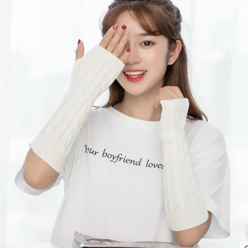 

Модные зимние варежки для рук, перчатки без пальцев, шерстяные перчатки для девочек, закрывающие руки на полпальца, вязаные длинные перчатк...