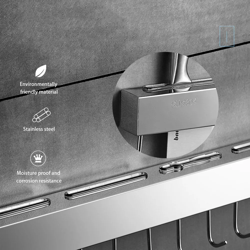 

Punch-free Kitchen Tool Holder 304 Stainless Steel Wall Hanging Cutter Tool Insert With Removable Hook