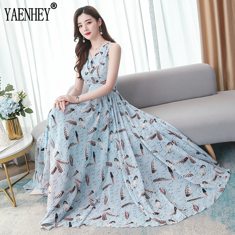 

Summer Vintage Sexy Sleeveless Casual Sundress Plus Size Women Party Vestido 2021Chiffon Beach Vacation Boho Maxi Dress