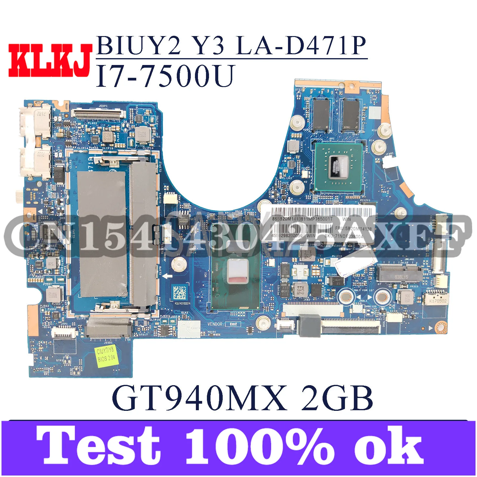 

KLKJ LA-D471P Laptop motherboard for Lenovo YOGA 710-15IKB 710-15ISK original mainboard I7-7500U GT940MX