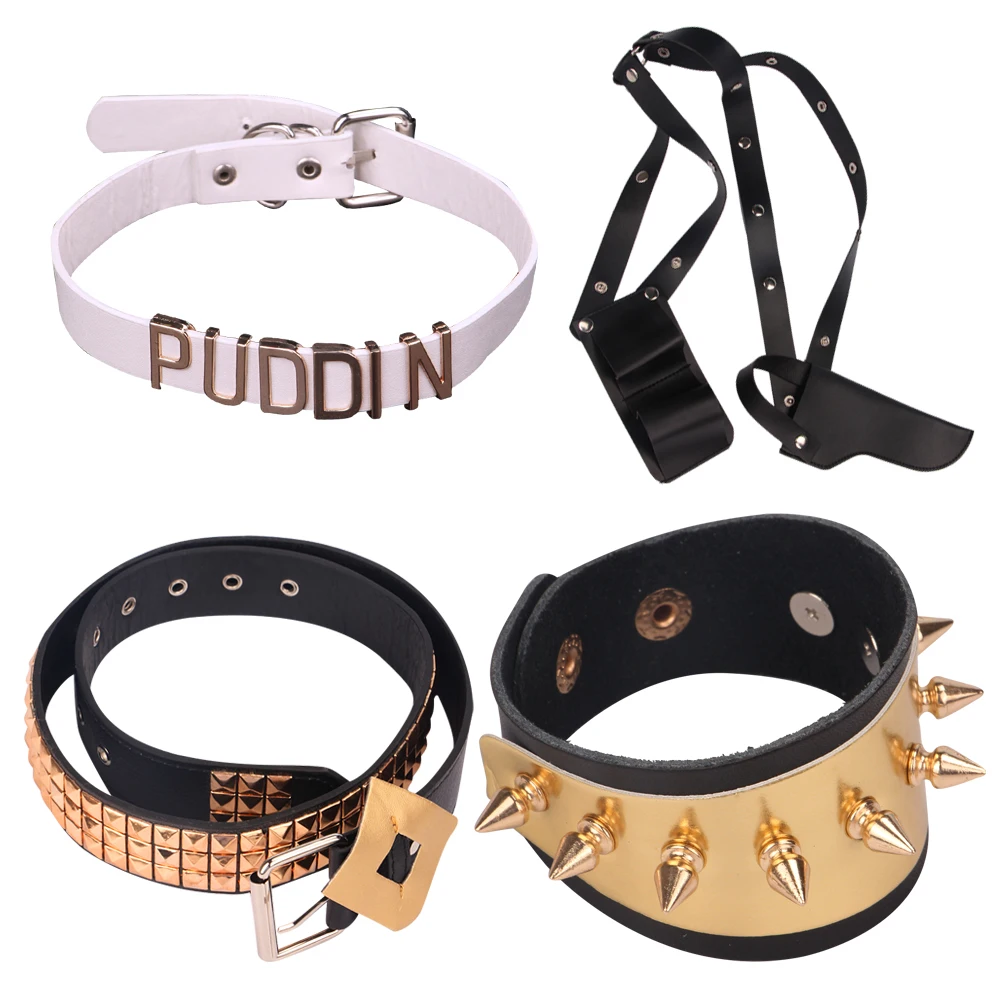 4pcs-bracelet-black Отряд Самоубийц Харли Квинн Монстр футболка Харли Квинн косплей костюм женская футболка - Цвет: 4pcs-bracelet-black