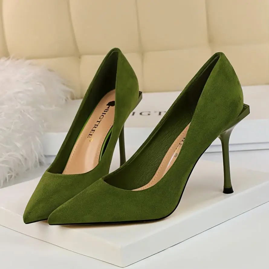 EOEODOIT Fashion Formal Heels Shoes Women Flock Pumps 10 CM High Stiletto Thin Heel Party Office Lady Pointed Toe | Обувь