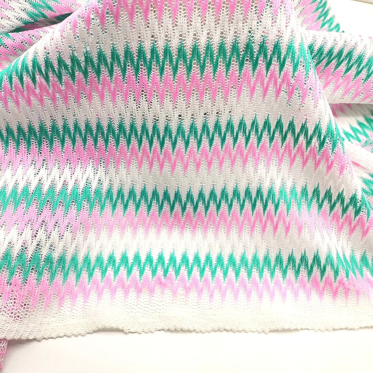 Вязаная кружевная ткань зигзаг для платья сетчатая в полоску кленовый лист