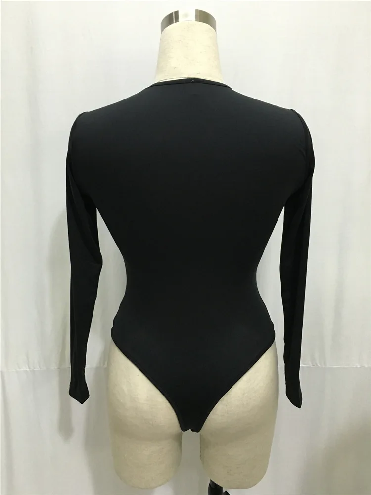 Black White Long Sleeve Bodysuit Tops Women Winter Female Body Suit Overalls Women Leotards combinaison short femme DW611