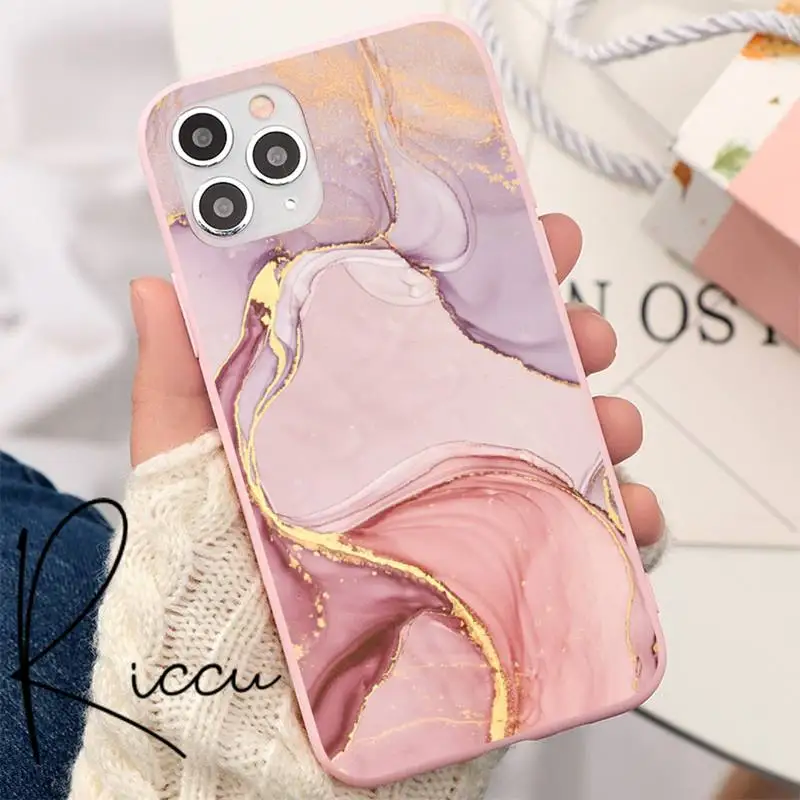 

Pink marble Phone Case for iPhone 8 7 6 6S Plus X 5S SE 2020 XR 11 12 Pro mini pro XS MAX Matte Candy Pink Silicone Cases