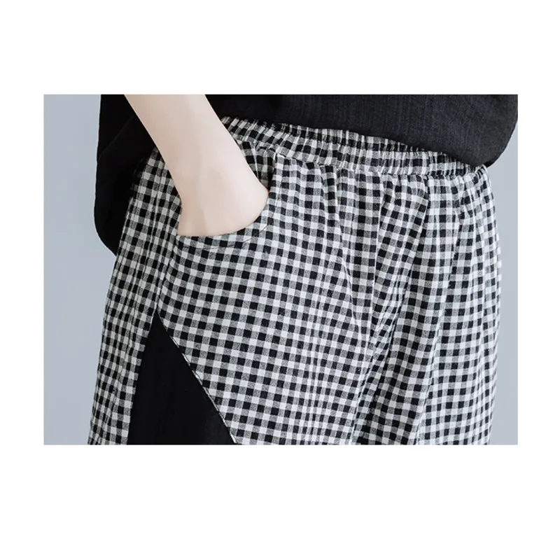 

LIMINDSPCXQQ 2021 Fashion Korean Summer Ladies 2 Pieces Sets Womens Tops Denim Elastic Pants Casual Plaid Tracksuit Club Outfits