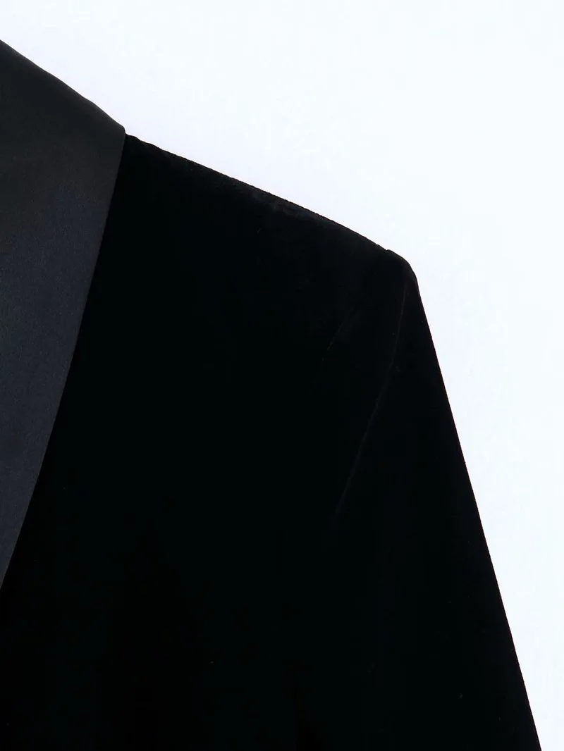 High-end Custom Velvet Black Satin Star Suit Autumn New Black Women Jackets Coat Notched Fashion Clothing Solid Button Full