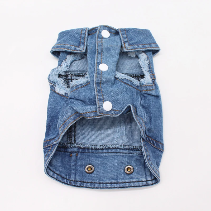 Весенний джинсовый синий жилет для щенков с отложным воротником без рукавов
