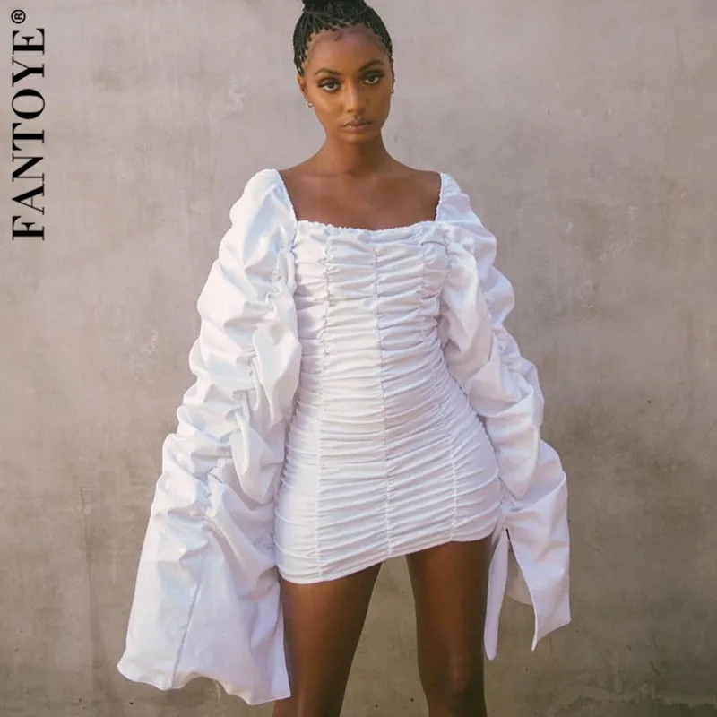 FANTOYE/модное мини платье с рюшами со складками и завязками женское облегающее