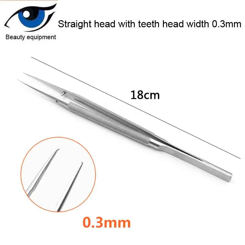 Микроскопический Пинцет из нержавеющей стали Угловая головка с прямыми зубцами