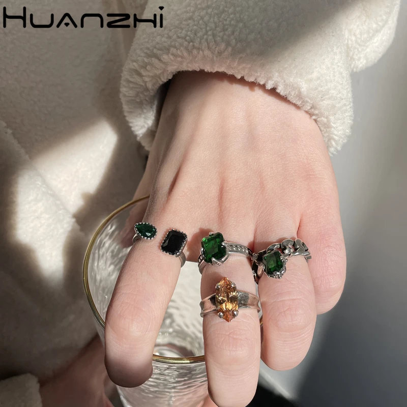 HUANZHI 2020 новые винтажные зеленые прозрачные стразы прямоугольник овальная цепи