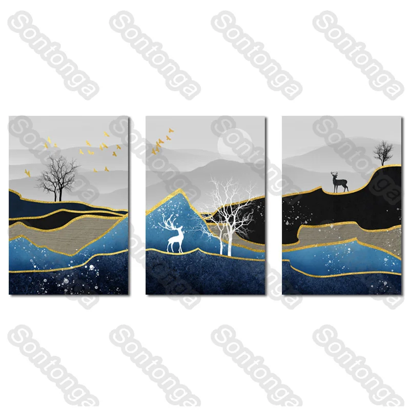 

Art Poster European Poster Deer Landscape Wall Art Canvas Painting Living Room Decoration Background Wall Decoration Wallpaper