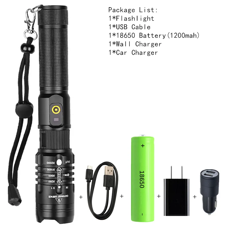 Package C Высоколюминесцентные USB Фонари тактический фонарь XHP50 P50 сильный перезаряжаемый портативный наружный фонарик лампа вход/выход power Bank - Испускаемый цвет: Package C