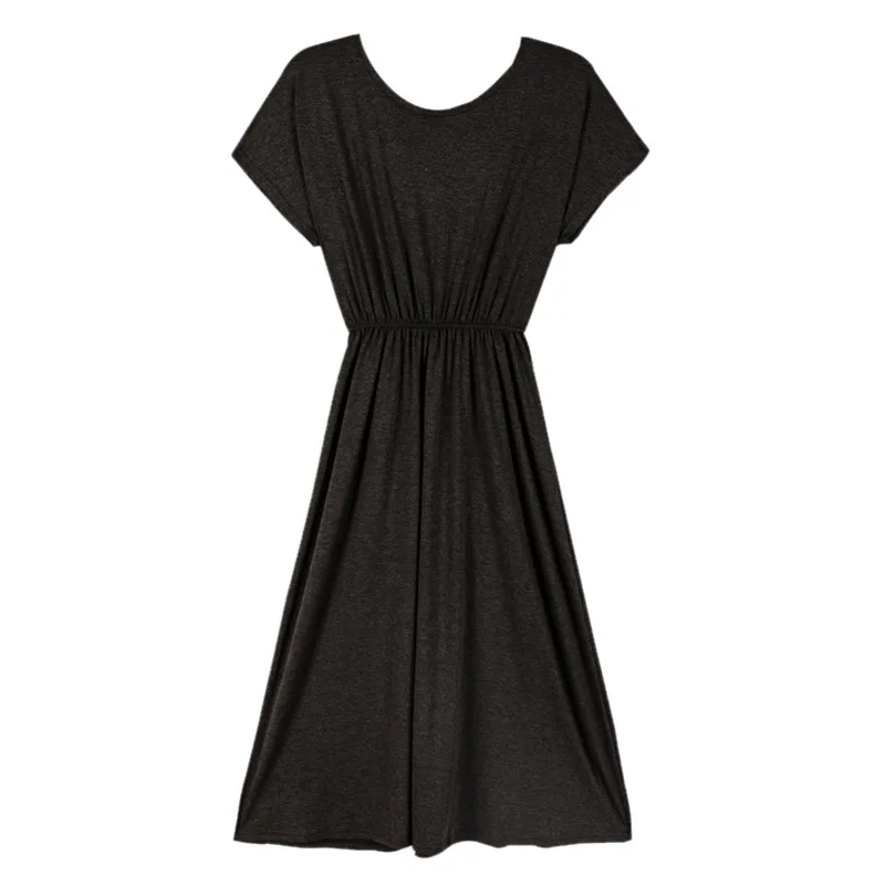

Summer Women Sexy Cross-Back Dress Loose Solid Color High Waist Round Neck Casual Mid-Calf Vestidos