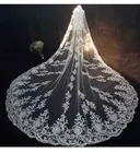 Свадебная фата с блестками, длинная белаяСлоновая Фата с аппликацией, Свадебный подол, с гребнем, ширина 3 м, 1 ТБ