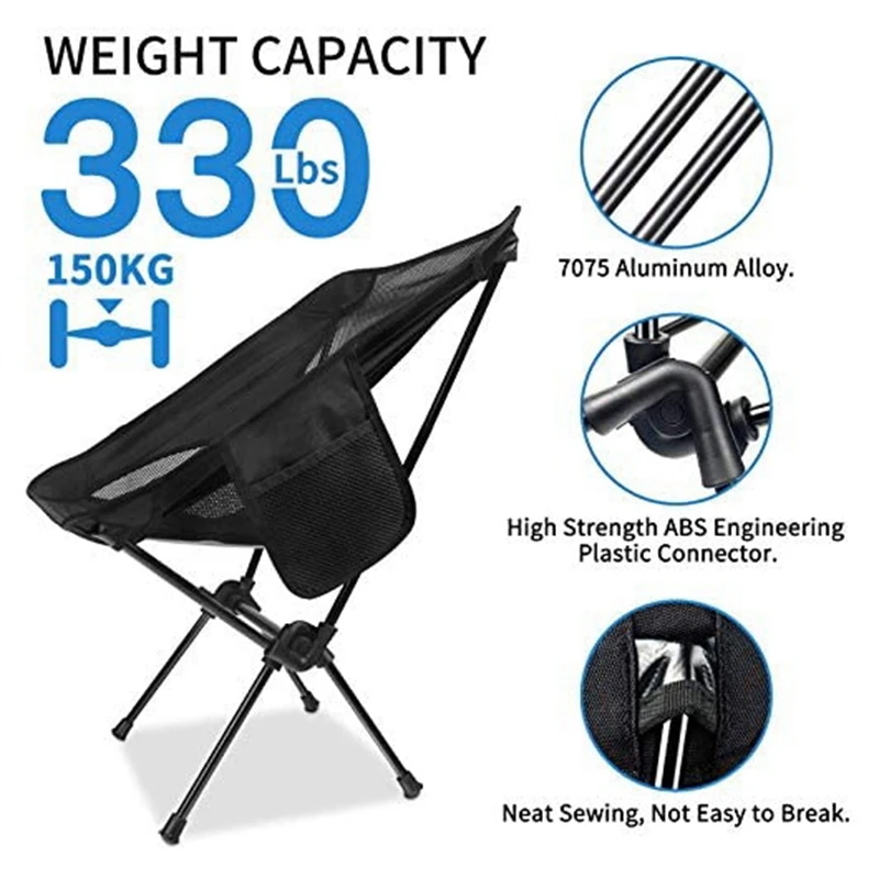 

MLGB Camping Chair Ultralight Folding Camping Chairs Heavy Duty 150Kg Capacity Compact Portable Outdoor Chairs with Carry Bag