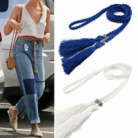 6 colors cotton colorful knitted waistbands tassel pendant leisure classic chain dress jeans accessories women girls 160cm