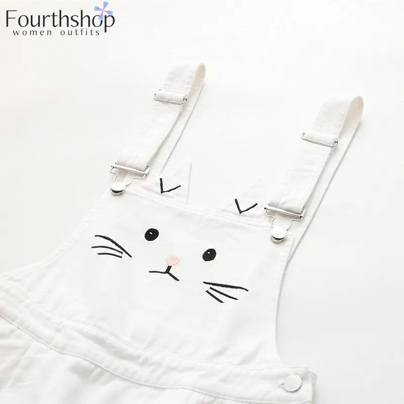 2021 Summer Suspender Denim Dress Women Strap Sundress Cartoon Kawaii Cute Cat Embroidery Japan Style Mori Girl Jeans Dresses | Женская