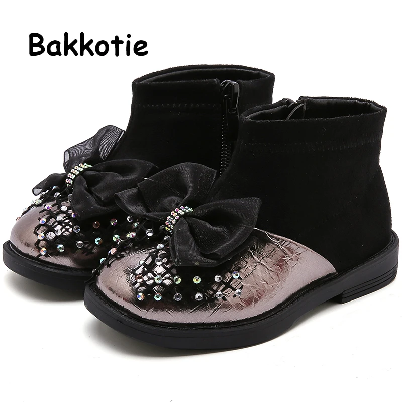 Bakkotie/2019 г. Новые ботильоны для маленьких девочек милые зимние теплые ботинки на
