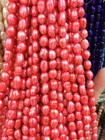 HABITOO Wholesale 8-9MM Natural Watermelon Red Baroque Irregular Freshwater Pearl Loose Beads DIY for Jewelry Making Necklace