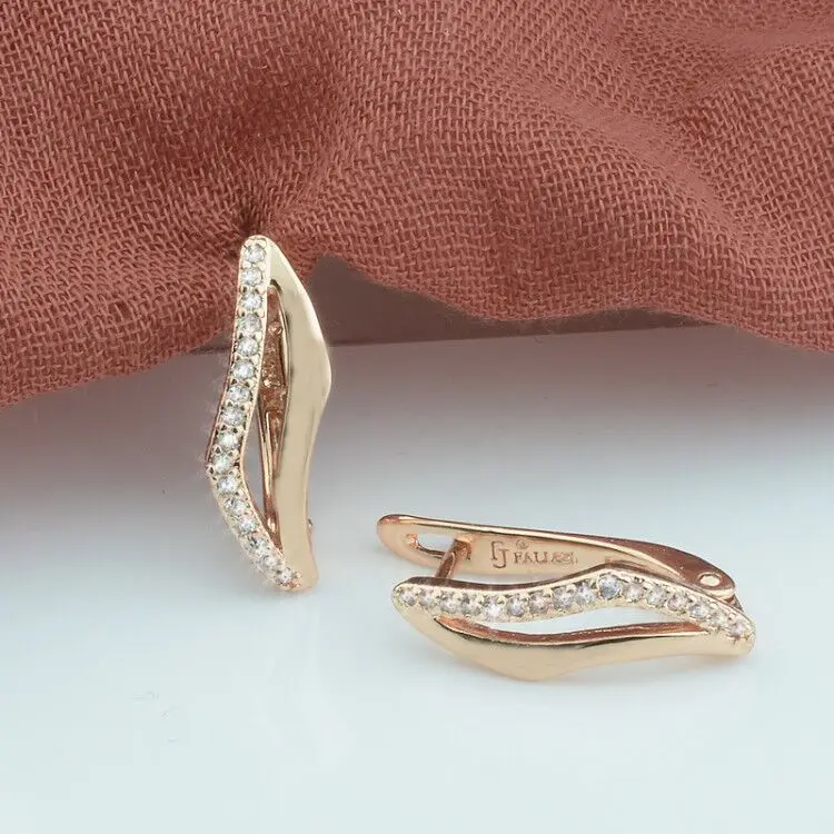 Женские серьги-подвески FJ серьги цвета розы 585 пробы с белым кристаллом |