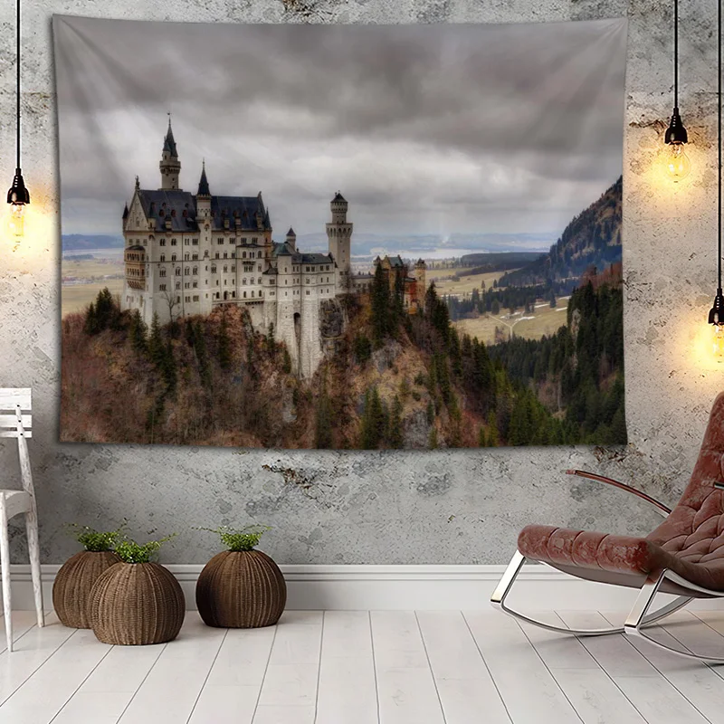 

Hot Sale Custom Neuschwanstein Castle Printed Tapestry Background Decorative Tapestry Various Sizes Wall Hanging Decor