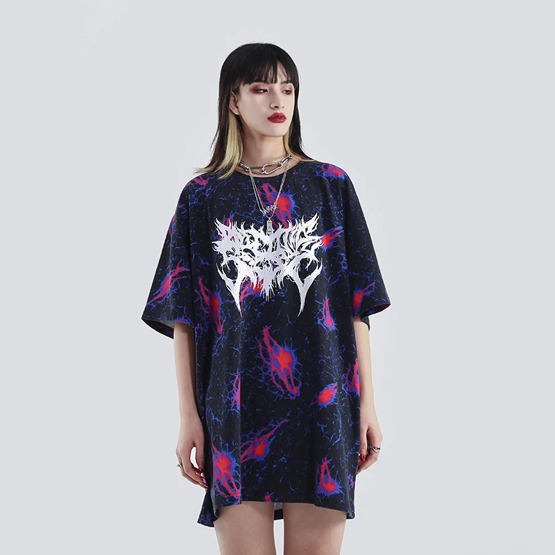 

ELKMU Hip Hop Particle Explosion Split Print T-shirt Harajuku Streetwear Men Summer Short Sleeve Tshirt Tops Tees Male HM249