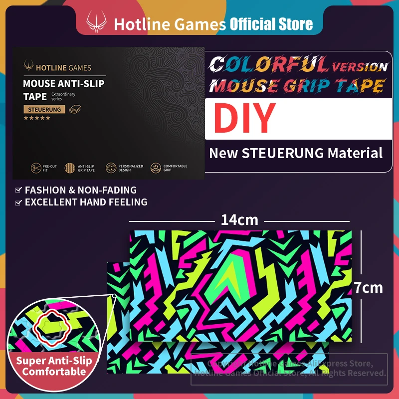 

2pcs/1pack Hotline Games DIY Version Colorful Mouse Anti-Slip Grip Tape for Gaming Mouse, Sweat Resistant,Cut to Fit,Easy to Use
