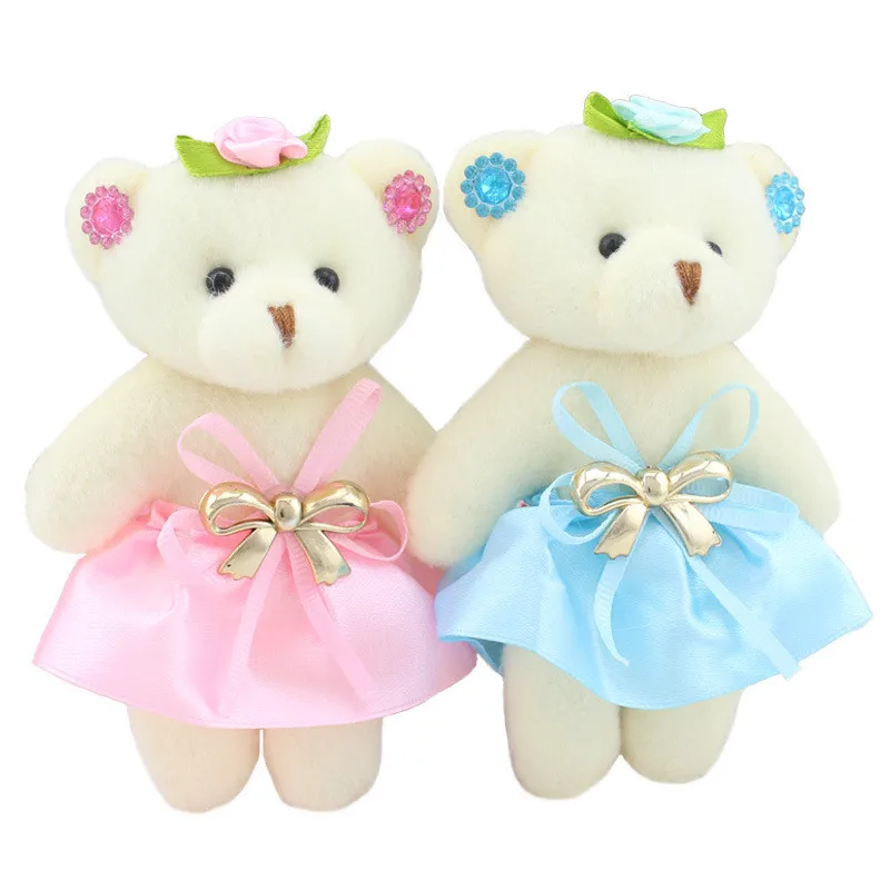 

6pcs/lot Kawaii Small Teddy Bears Stuffed Plush 12CM Toy Mini cartoon bouquet Teddy-Bear wedding children toy phone key pendant