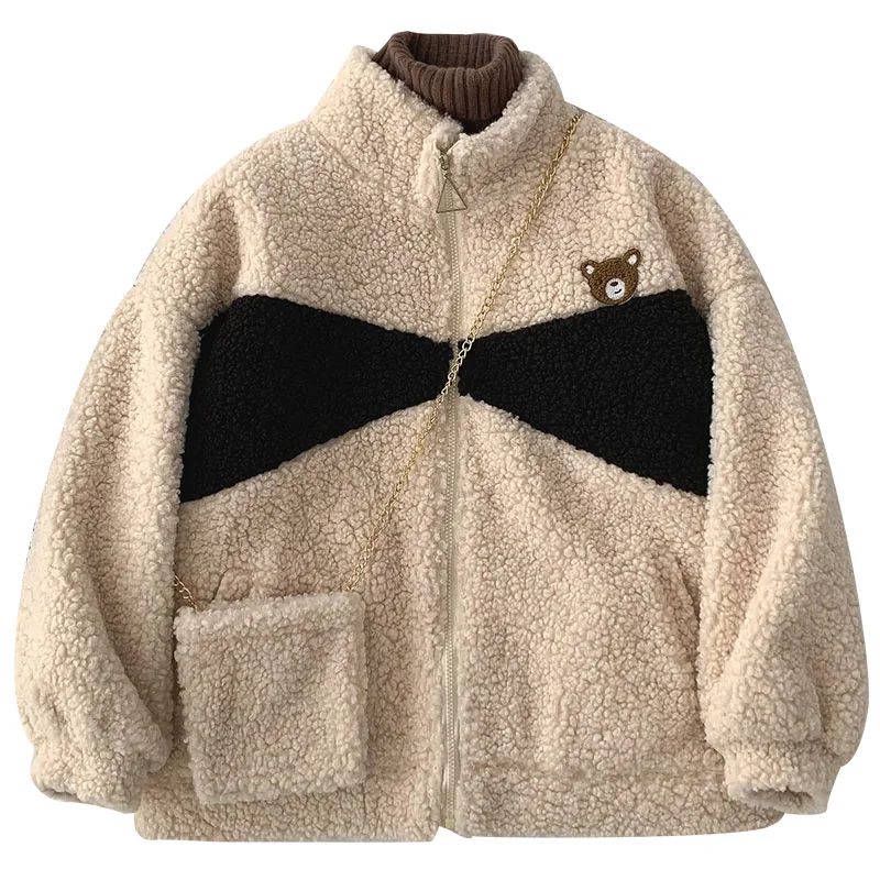 

Lamb Fur Cotton Women Coats With Bag Cartton Bear Oversized Loose Thicken Warm Pocket Female Outwear Jackets Top Quality