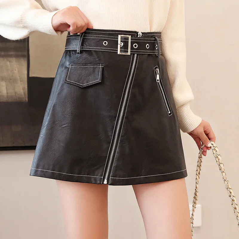 MEVGOHOT Woamen Сексуальная искусственная кожа на молнии ремень Мини Большие размеры