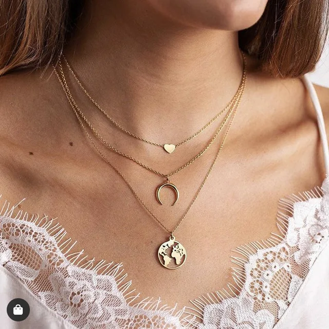 

Todorova Bohemian Moon Heart Map Pendant Necklace For Women Jewelry Earth Choker Multilayer Bijoux Collares Mujer Collier Femme