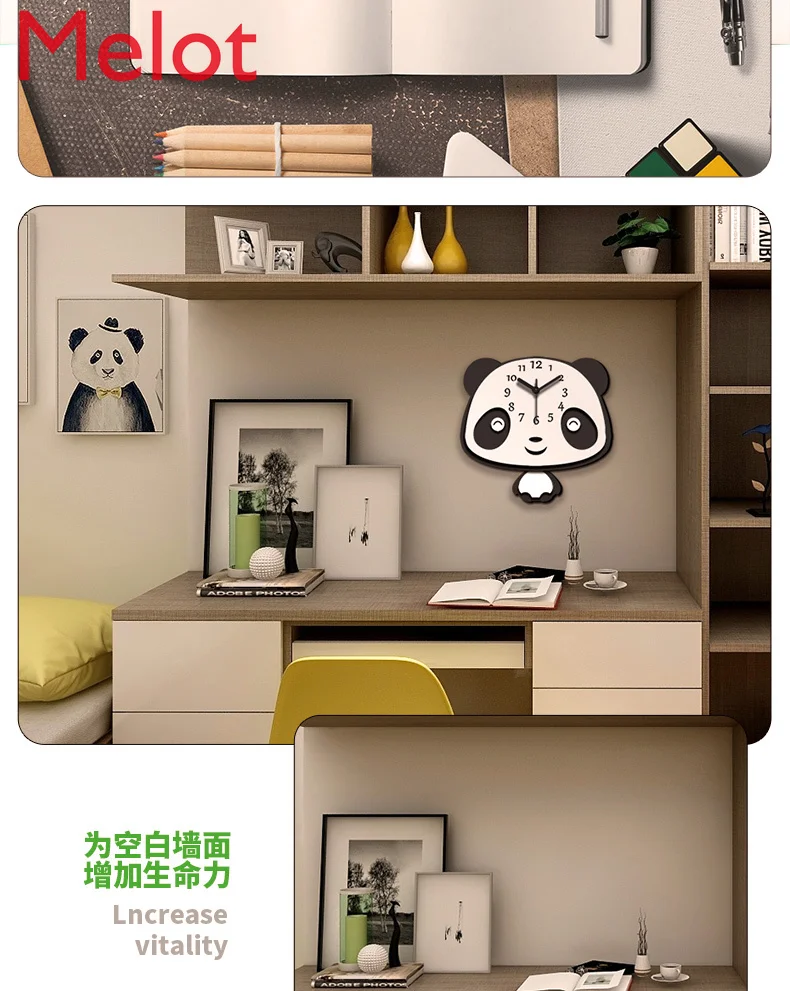 

Punch-Free Mute Cartoon Clock Home Bedroom Cute Personalized Children's Room Wall Clock Living Room Creative Wall Hanging Clock