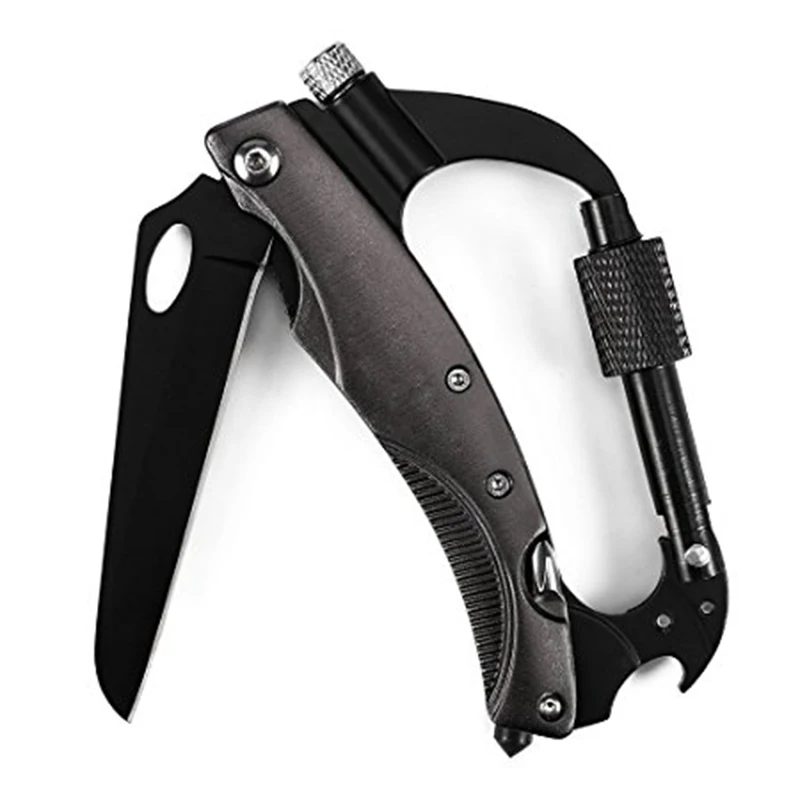 

8-in-1 Carabiner Keychain Clip with LED Flashlight EDC Survival Gear Tool for Camping Hiking shop XR-Hot