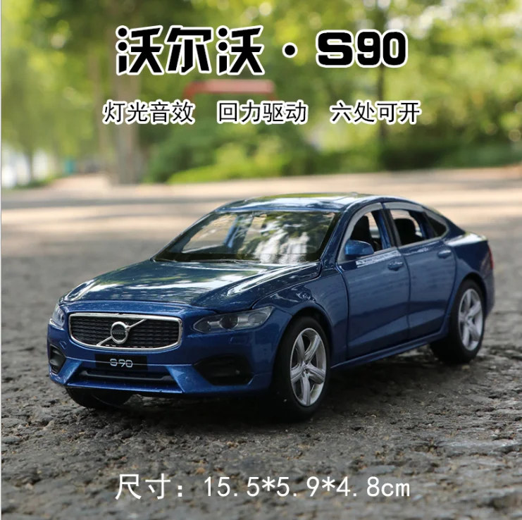 

1: 32volvo S90 six door metal acousto-optic recoil alloy car model toy car decoration collection children's birthday gifts blue