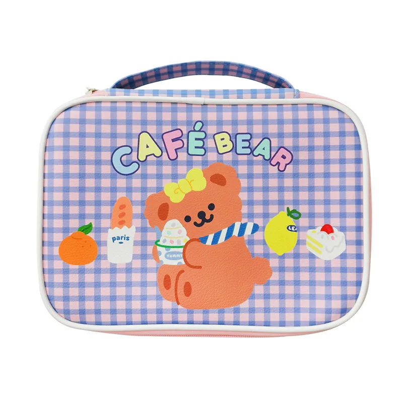 

SIOU Cute Sweet Lattice Bear Hand Carry Cosmetic Storage Bag High Capacity Multifunction Pencil Bag Kawaii Stationery Supplies