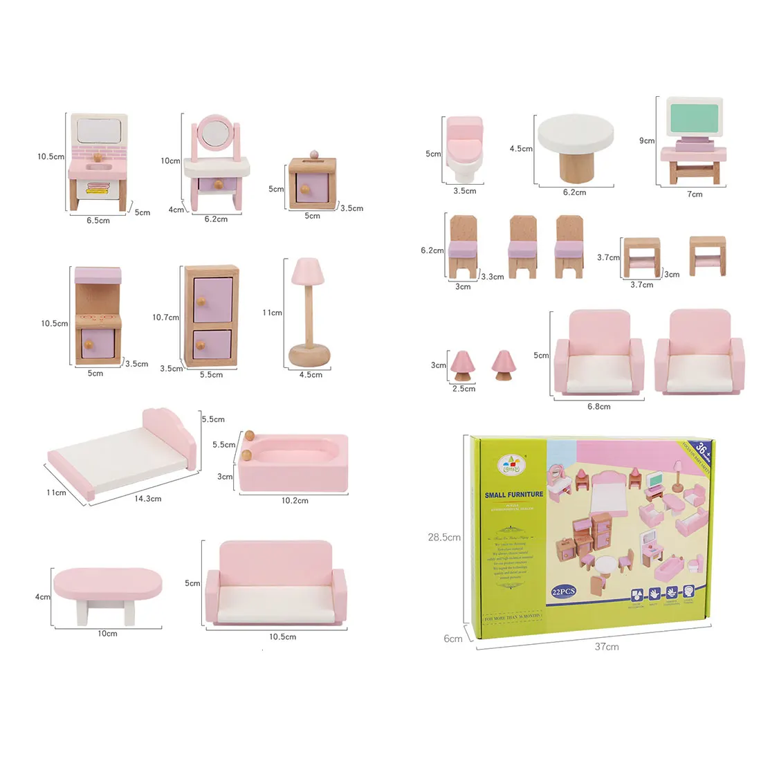 

22Pcs Children Pretend House Play Wooden Pink Small Furniture Toy Kit Kids Play Set Toy Girls Birthdaty Gifts Drop Shipping