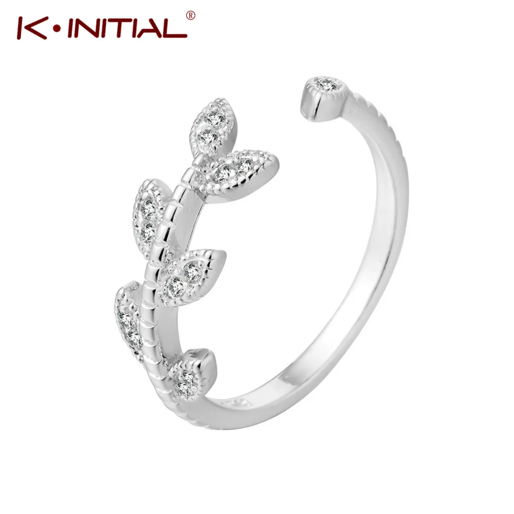 Новинка кольцо Kinitial с листьями Лавры Открытое из кристаллов ювелирные изделия