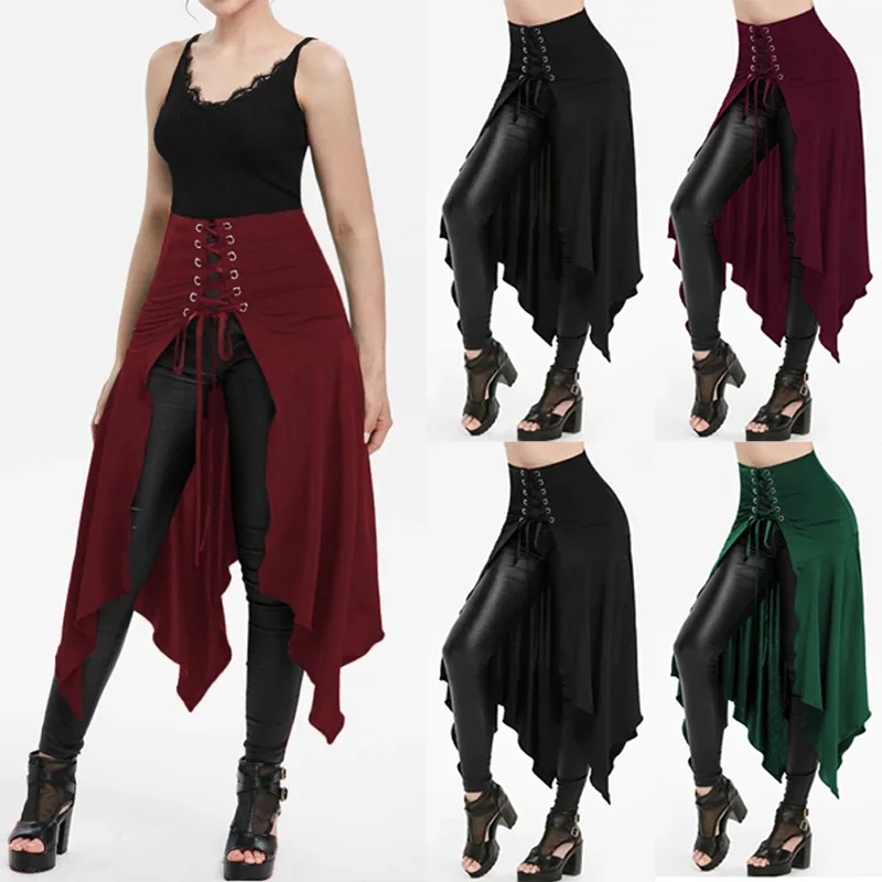 

Юбка Женская Асимметричная с высокой талией, бандажный зонтик с прострочкой, модное вечернее платье на Хэллоуин для девушек