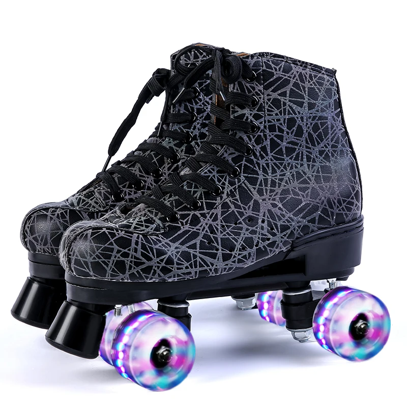 2021 3D Printing Artificial Lether Roller Skates Quad Skate Wheels PU Double Row Roller Shoes patines de 4 ruedas