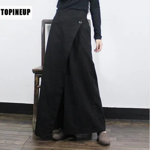 Брюки султанки женские льняные Асимметричные с широкими штанинами и поясом на