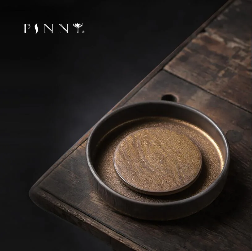 PINNY Retro Ceramic Gold Glaze Teapot Trivets Japanese Style Kung Fu Tea Tray Pigmented Teapot Crafts Tray