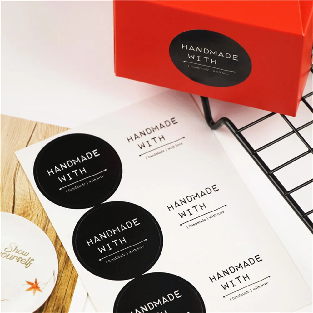 

Наклейки с этикетками 60 шт./лот, Круглые, белые, черные, ручная работа, с уплотнительной наклейкой, винтажные, «сделай сам», скрапбукинг, укра...