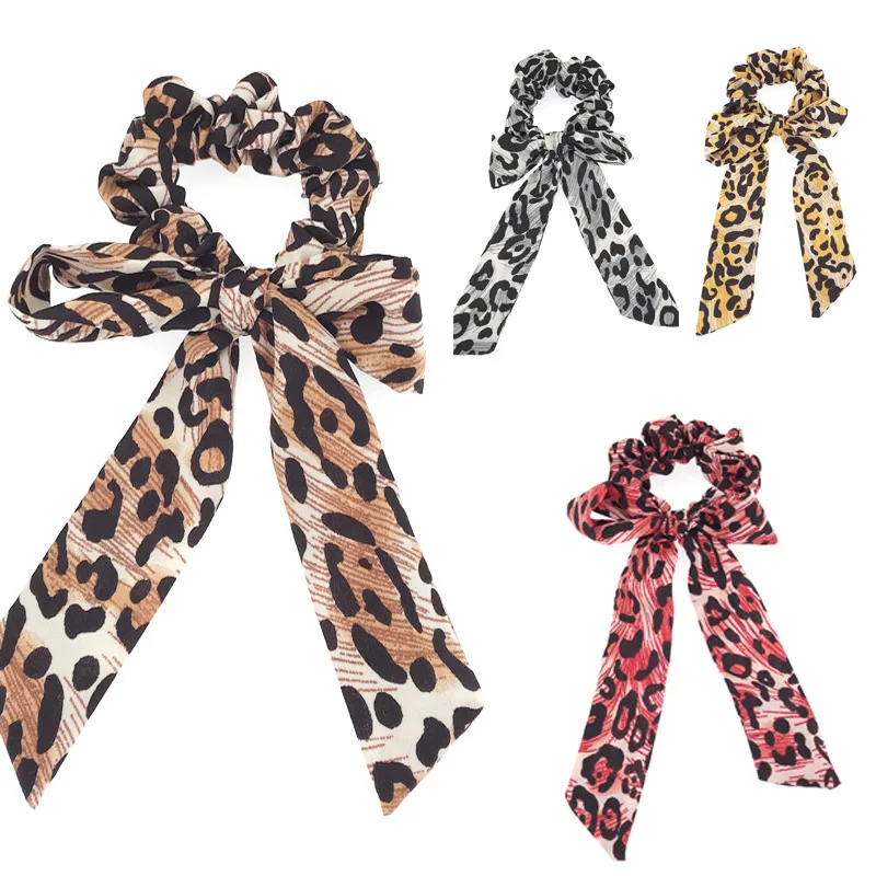 

Leopard Bow Streamers Hair Ring Fashion Ribbon Girl Hair Bands Scrunchies Ponytail Hair Bows Girl Holder Rope Hair Accessories