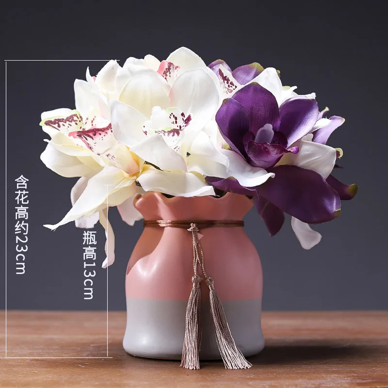 Vase with flowers Современная керамика ваза с ораментами лист лотоса с бахромой водная культура вазы мешок удачи Цветочная ваза центральный Свадебные украшения - Цвет: Vase with flowers