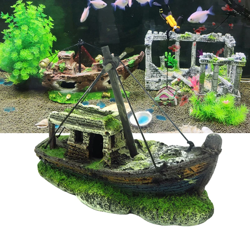 

Aquarium Fish Tank Landscape Pirate Ship Decor Synthetic Resin Wreck Boat Ornament Living Room Fish Tank Decoration Accessories